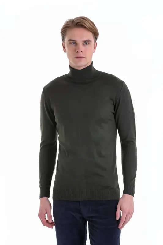 Хаки Comfort Fit Прямой Велосипедный Воротник Шерстяной Трикотажный Свитер - Хаки - 3