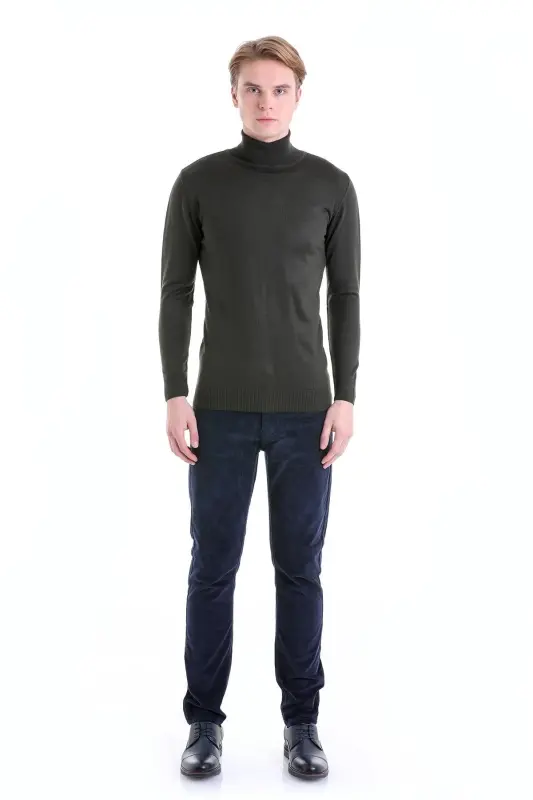 Хаки Comfort Fit Прямой Велосипедный Воротник Шерстяной Трикотажный Свитер - Хаки - 4