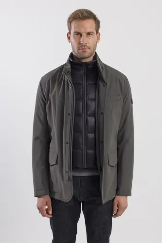 Хаки Comfort Fit Скрытая Куртка С Капюшоном - 1