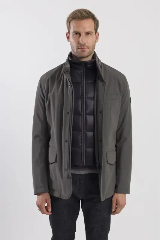 Хаки Comfort Fit Скрытая Куртка С Капюшоном - 1