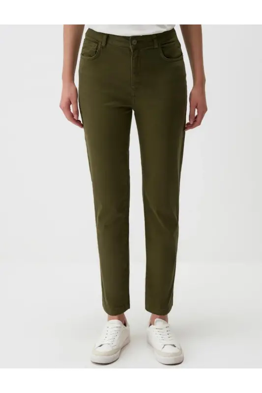 Хаки джинсы с высокой талией и прямыми штанинами. - 4