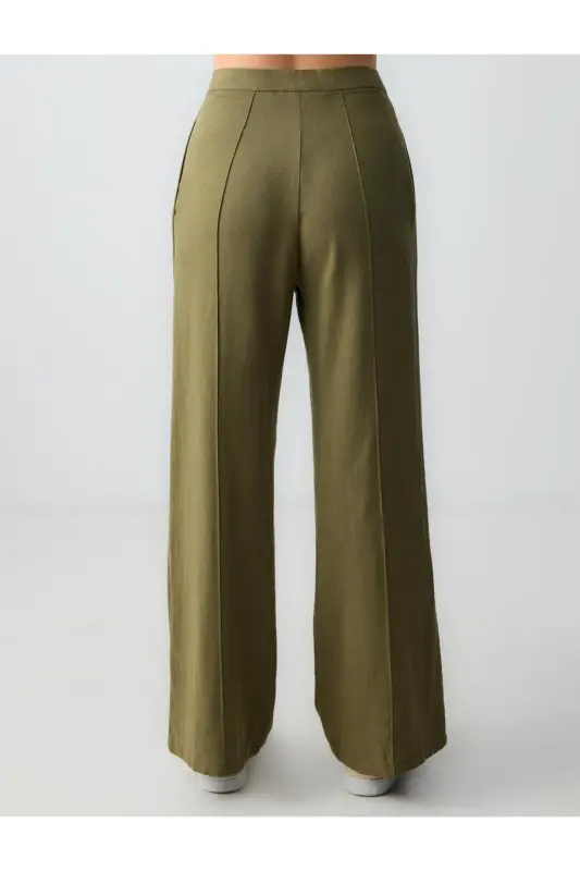 Xaki keng oyoqli baland belli zig'ir shim - 6