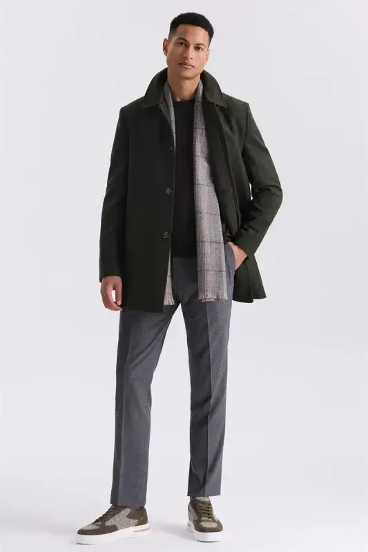 Хаки Классический Пальто Из Шерстяного Кашемира С Воротником-Бантом - 2