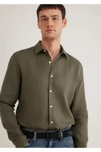 Хаки Льняная Рубашка Slim Fit / Узкий Крой 0211466-715 - 1