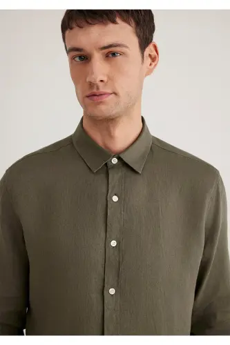 Хаки Льняная Рубашка Slim Fit / Узкий Крой 0211466-715 - 5