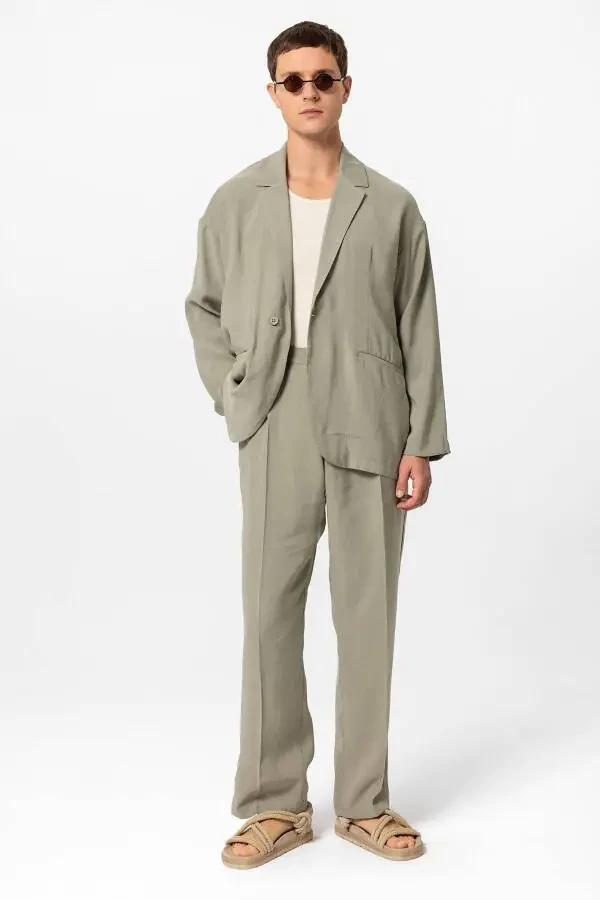 Хаки мужской блейзер без подкладки большого размера - 3