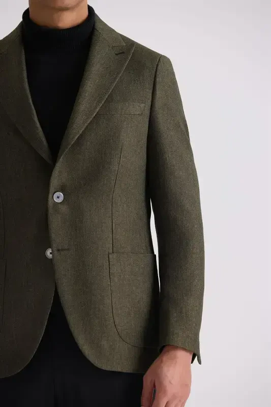 Хаки, облегающий, остроконечный воротник, спортивная куртка - 3