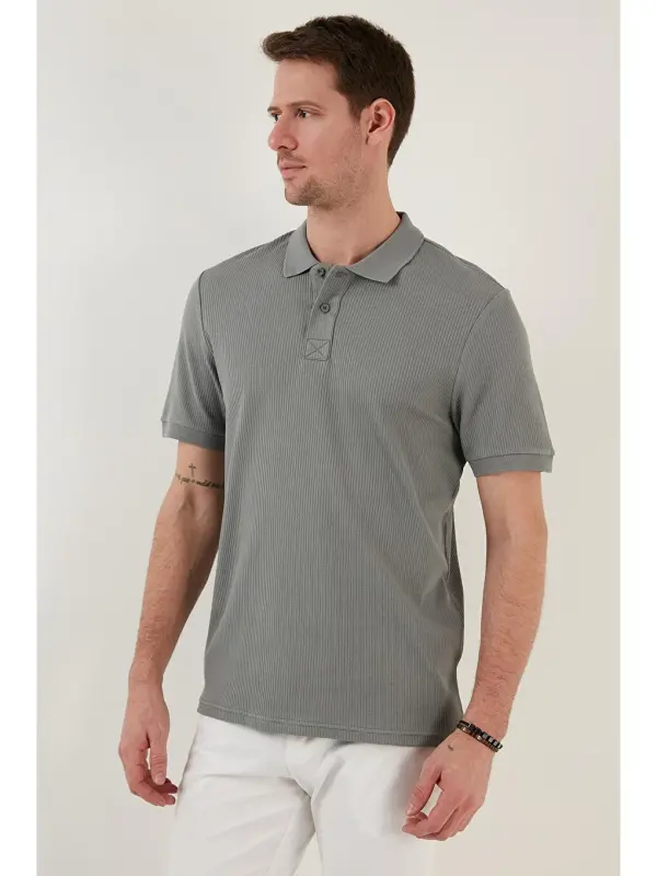 Xaki Paxtali Slim Fit Tugmali Polo Tishort 5902281-Xaki - 4