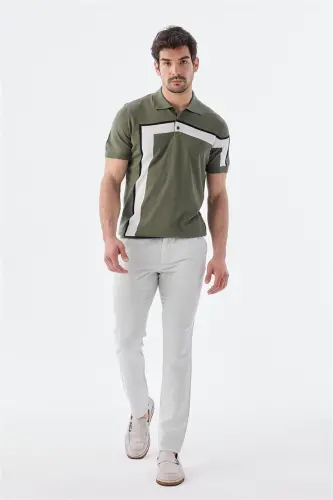 Хаки ранги, Slim Fit кесишган, тасмали поло ёқаси билан футболка - 3