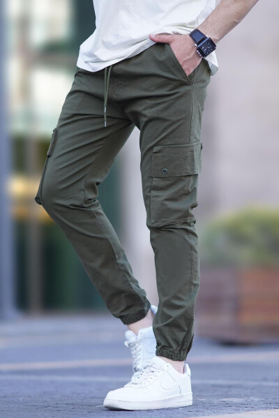 Xaki rangli kargo cho'ntakli jogger shimlari 5647 - MADMEXT