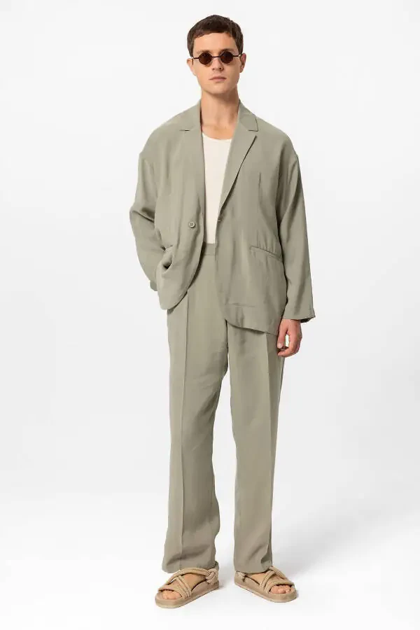 Xaki rangli katta hajmli astarsız erkaklar blazer ko'ylagi - 15