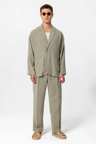 Xaki rangli katta hajmli astarsız erkaklar blazer ko'ylagi - 16