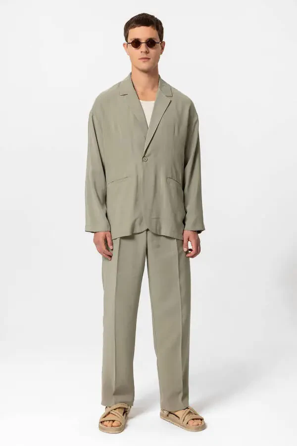 Xaki rangli katta hajmli astarsız erkaklar blazer ko'ylagi - 10