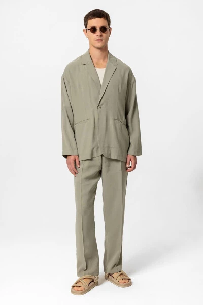 Xaki rangli katta hajmli astarsız erkaklar blazer ko'ylagi - 11