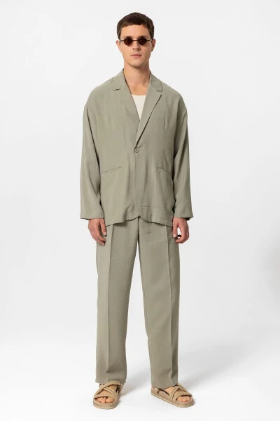 Xaki rangli katta hajmli astarsız erkaklar blazer ko'ylagi - 4