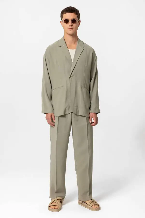 Xaki rangli katta hajmli astarsız erkaklar blazer ko'ylagi - 4