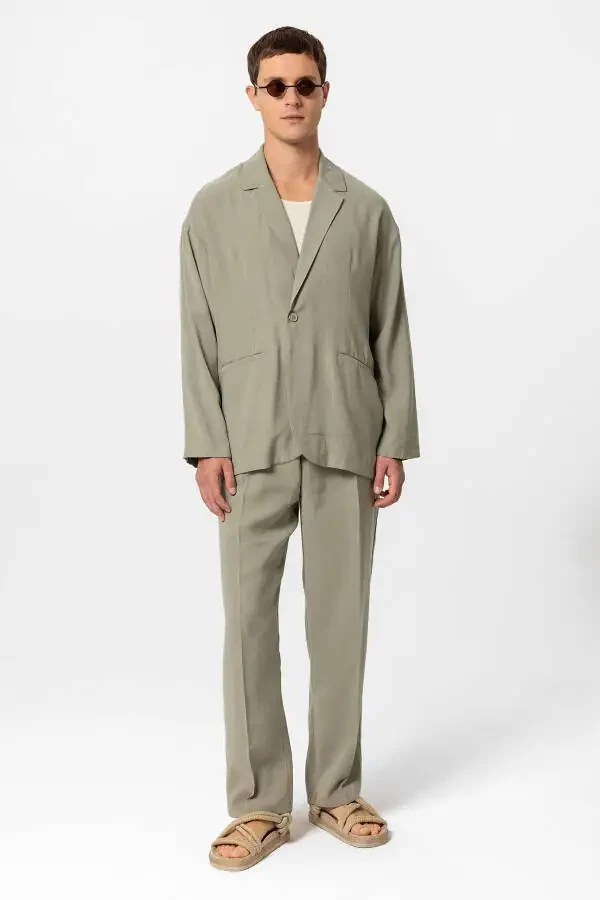 Xaki rangli katta hajmli astarsız erkaklar blazer ko'ylagi - 5