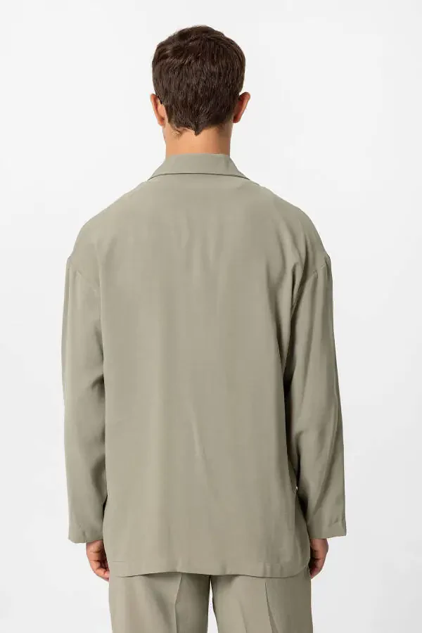 Xaki rangli katta hajmli astarsız erkaklar blazer ko'ylagi - 6