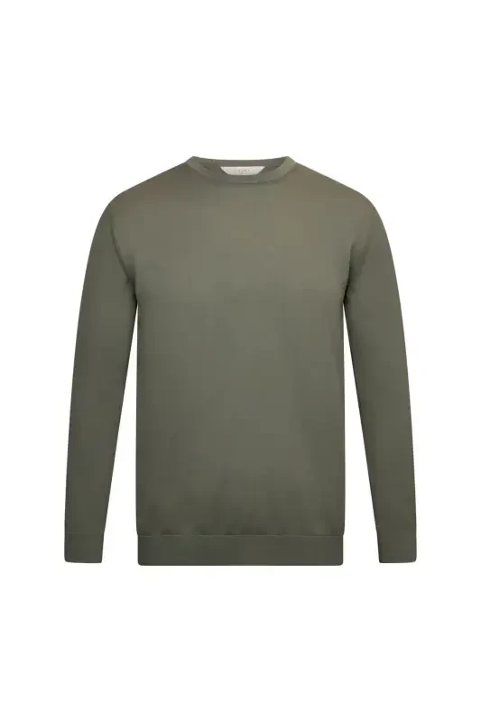 Хаки Regular Fit Bisiklet Yaka Rayon Triko Kazak-Хаки - HATEMOĞLU