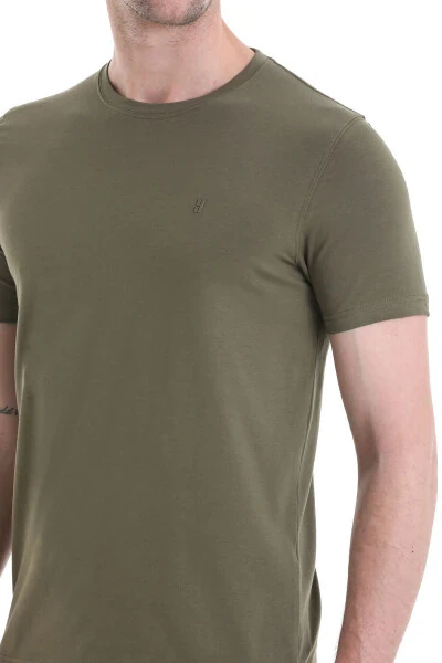 Хаки Regular Fit Прямой Хлопковый Трикотаж с Круглым Вырезом - 5