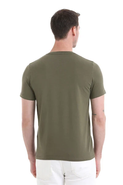 Хаки Regular Fit Прямой Хлопковый Трикотаж с Круглым Вырезом - 6