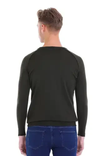 Хаки Regular Fit Узорчатый Трикотаж с Круглым Вырезом из Шерсти - 6