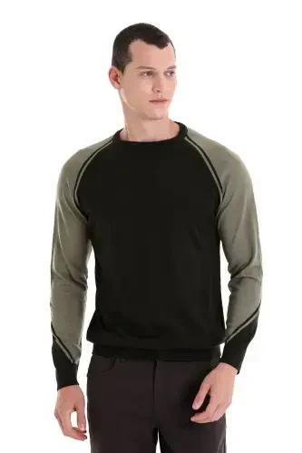 Хаки Regular Fit Велосипедный воротник Жаккардовый шерстяной трикотаж - 4