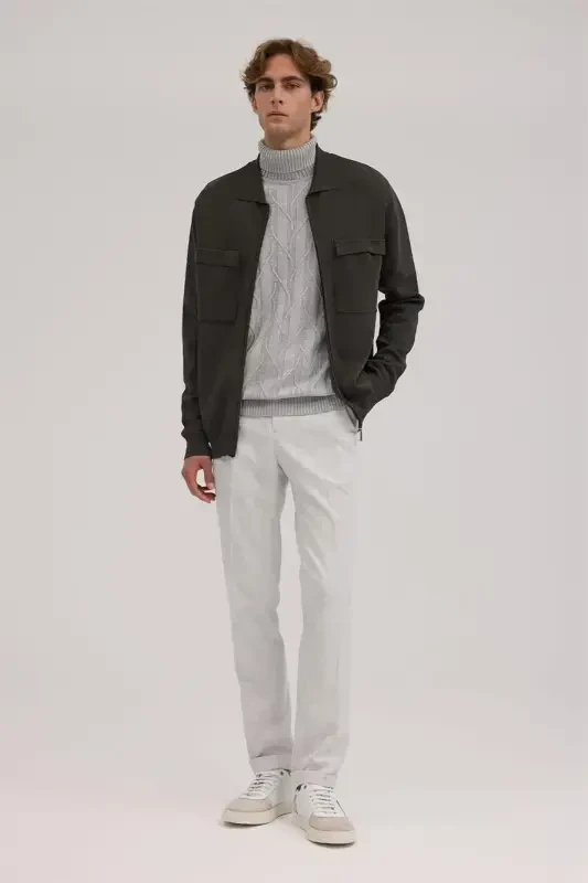 Хаки Slim Fit Детский Воротник на молнии с карманами Rayon Трикотажная куртка - 2