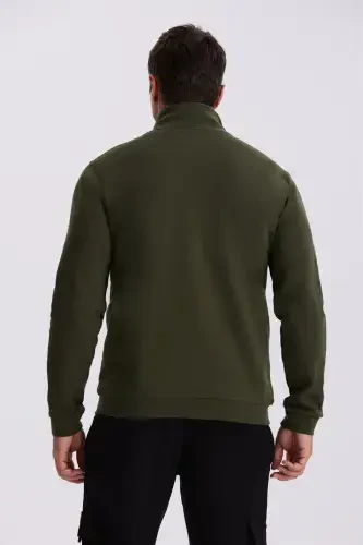 Xaki Slim Fit Fermuarlı Paxta Lifli Eşofman Uzun Ko'ylak - 4