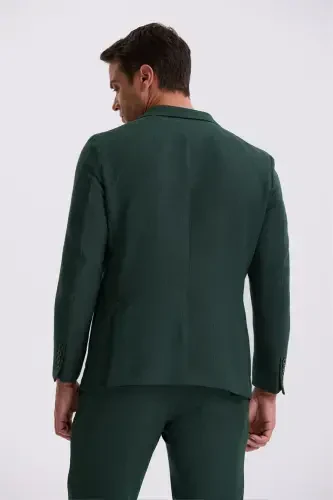 Xaki Slim Fit Mono Yoqali Ikkita Yirtiq Desenli Torba Cho'ntakli Kostyum - 4