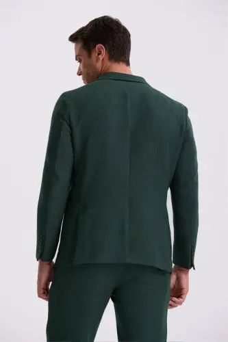 Xaki Slim Fit Mono Yoqali Ikkita Yirtiq Desenli Torba Cho'ntakli Kostyum - 4