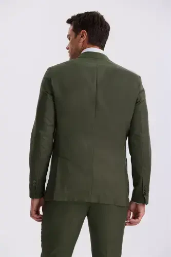 Xaki Slim Fit Mono Yoqali Tensel Matoli Ikkita Yirtiq Torba Chapli Kostyum - 3