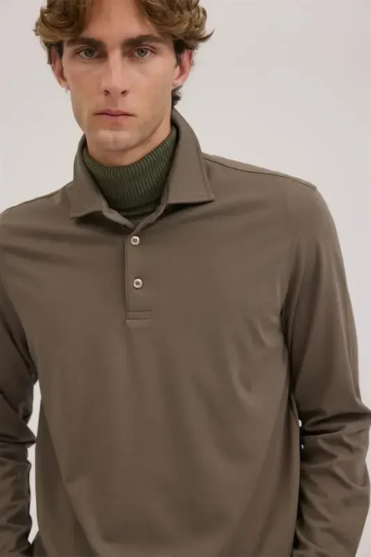 Хаки Slim Fit Поло Воротник Толстовка - 3