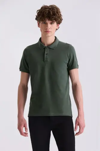 Xaki Slim Fit Polo Yaxa Futbolkasi 
