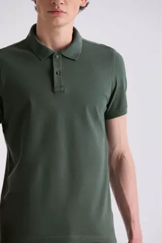 Xaki Slim Fit Polo Yaxa Futbolkasi - 4