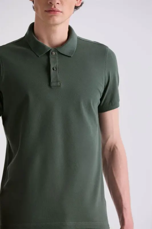 Xaki Slim Fit Polo Yaxa Futbolkasi - 4