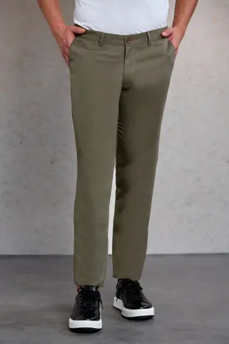 Хаки Slim Fit С рисунком Боковые Карманы Холщовые Брюки-H - 3