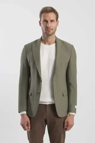 Хаки Slim Fit С узорчатым острым воротником - 1