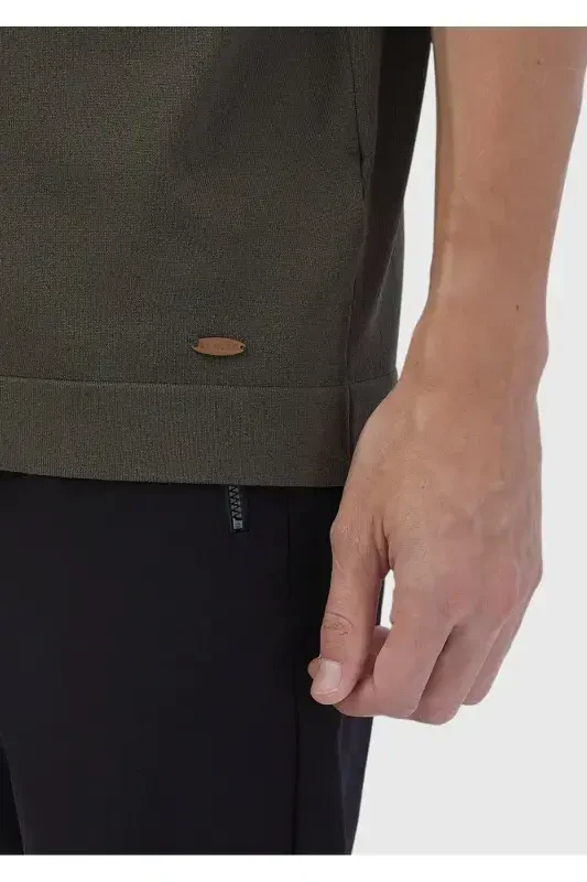 Хаки Велосипедный Воротник Однотонный Вязаный Трикотаж-Хаки - 5