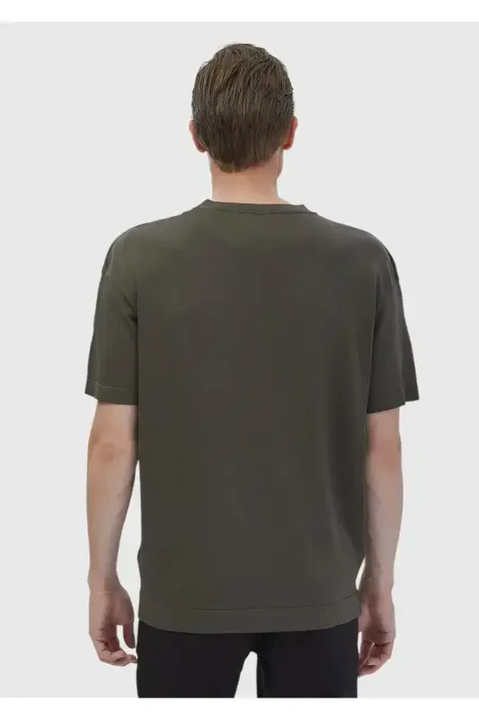 Хаки Велосипедный Воротник Однотонный Вязаный Трикотаж-Хаки - 6