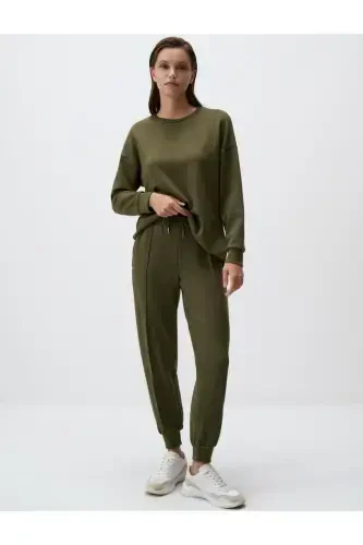 Xaki yuqori belli tor shimli cho'ntakli jogger shimlar - 1