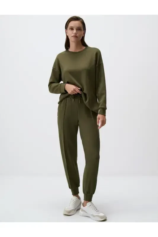 Xaki yuqori belli tor shimli cho'ntakli jogger shimlar - 1