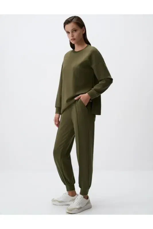 Xaki yuqori belli tor shimli cho'ntakli jogger shimlar - 2