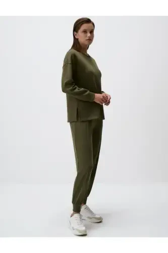 Xaki yuqori belli tor shimli cho'ntakli jogger shimlar - 3