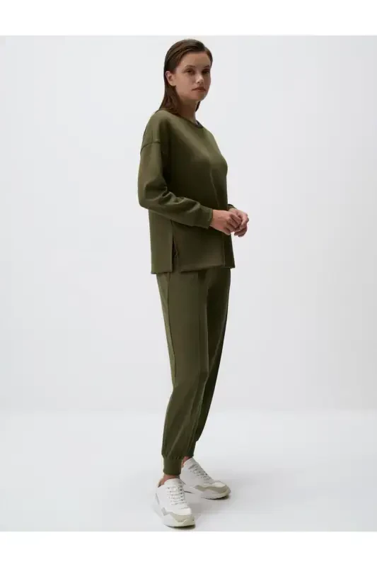 Xaki yuqori belli tor shimli cho'ntakli jogger shimlar - 3