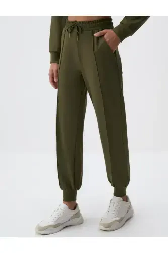 Xaki yuqori belli tor shimli cho'ntakli jogger shimlar - 4