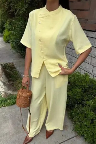 Хаким Яка Чапраз Дюгмели Плаззо Панталон Вискон Кетен Такым 10209 - 3