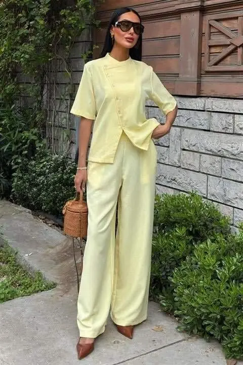 Хаким Яка Чапраз Дюгмели Плаззо Панталон Вискон Кетен Такым 10209 - 5