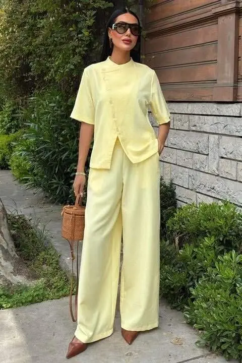 Хаким Яка Чапраз Дюгмели Плаззо Панталон Вискон Кетен Такым 10209 - 6