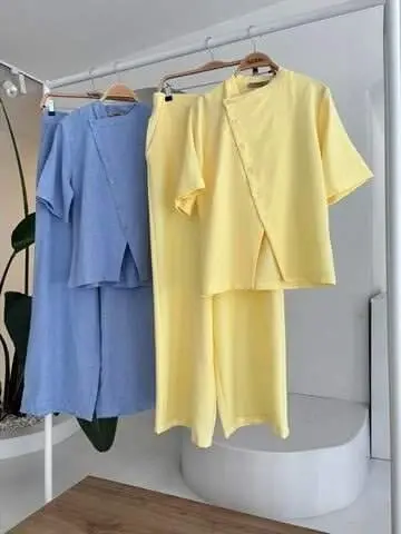 Хаким Яка Чапраз Дюгмели Плаззо Панталон Вискон Кетен Такым 10209 - 11